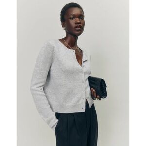 Reformation Clara Cashmere Crew Cardigan in Light Grey Medium